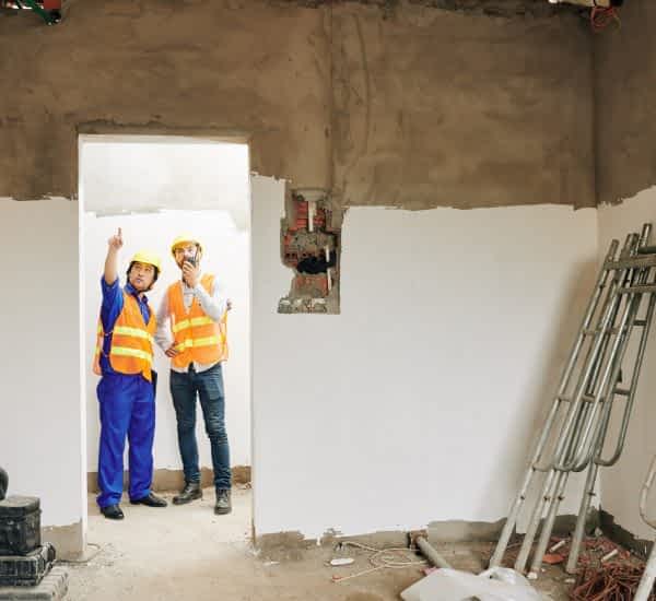 Builder showing room to contractor Builder showing room to contractor
